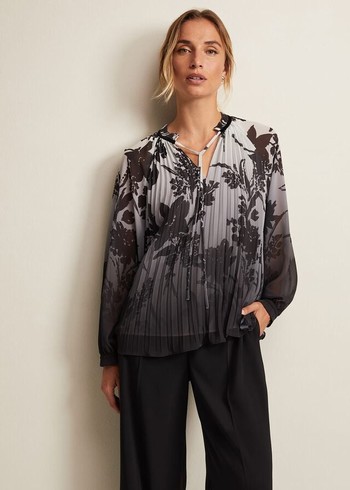 Phase Eight Nayla Shadow Floral Pleat Shirts Grey USA | 7416298-MS